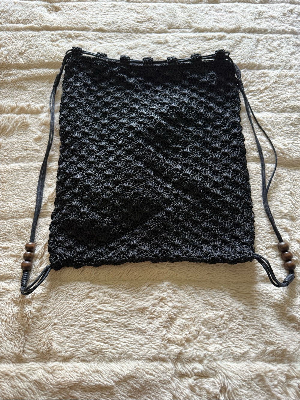 Black Crochet Drawstring Women’s Bag